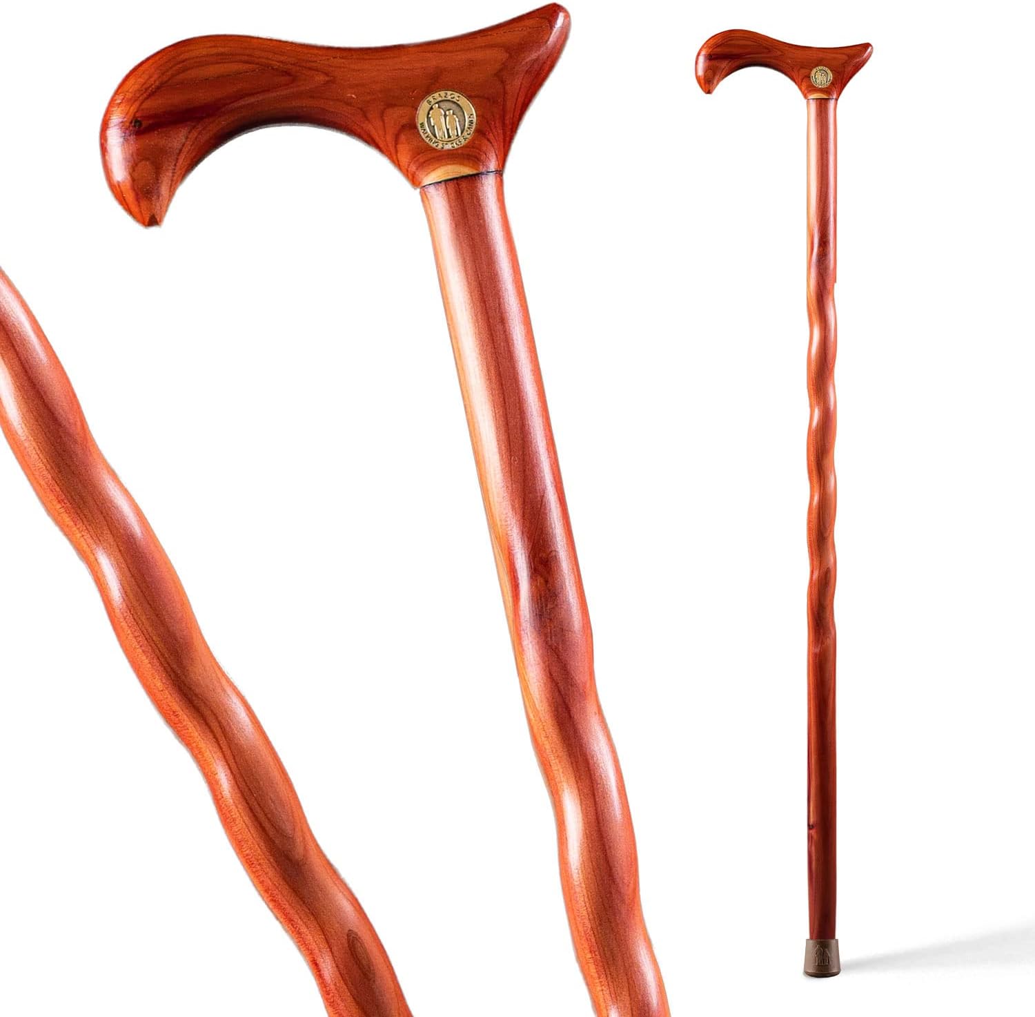 Brazos Handcrafted Wood Walking Cane, Twisted Cocobolo, Derby Style Handle, for Men & Women, Made in the USA, 37"