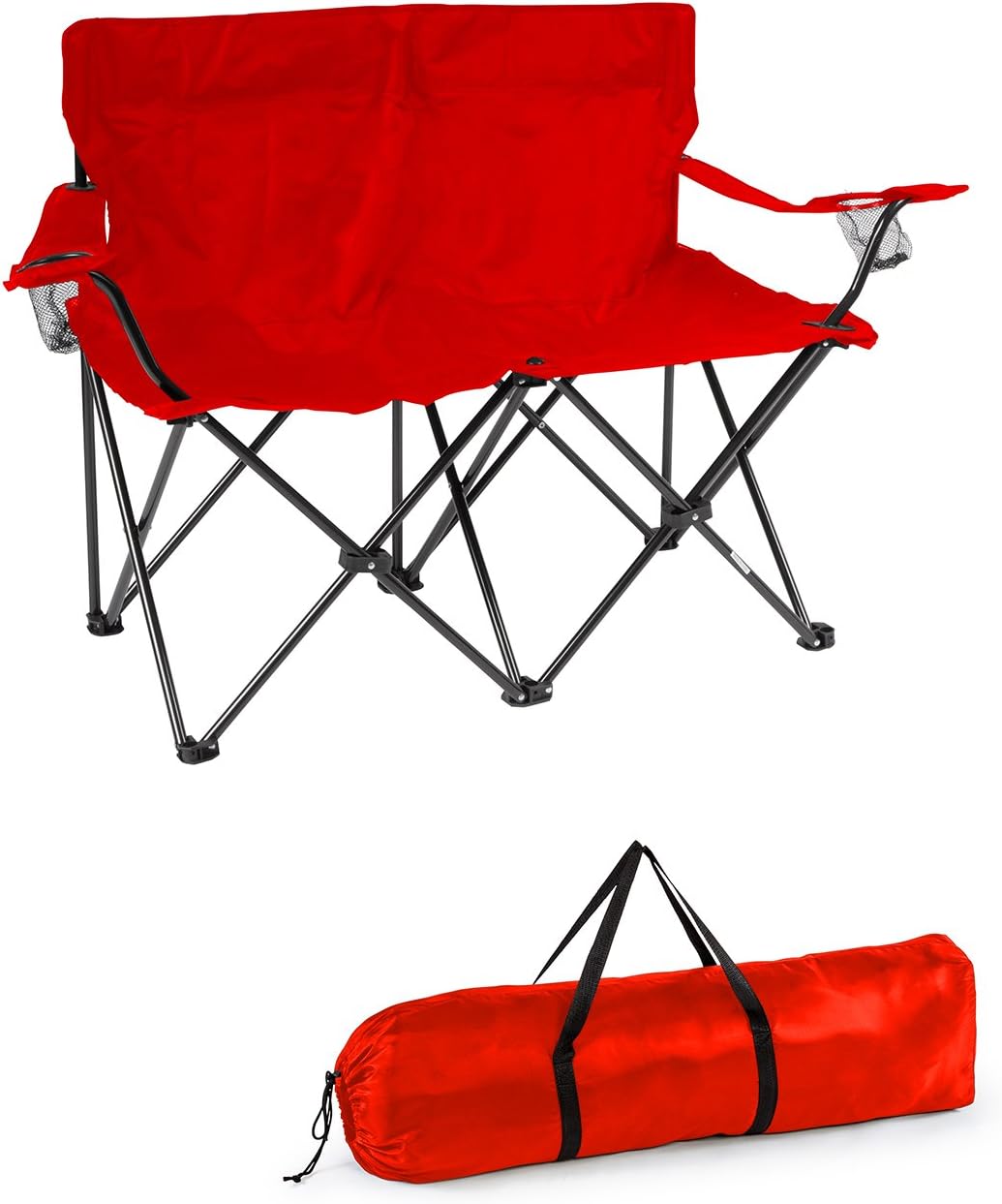 Trademark Innovations Loveseat Style Double Camp Chair, 40" L x 22" W x 31.5" H, Polyester, Army Green