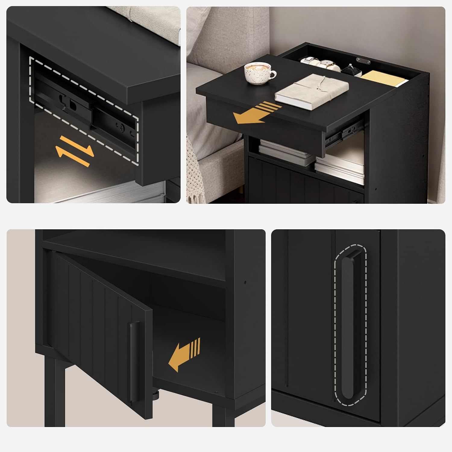 Small Nightstand with Gun Drawer, Bedside Table with Hidden Compartment, End Table with Storage, Night Stand for Bedroom, Office, Black ET22BB