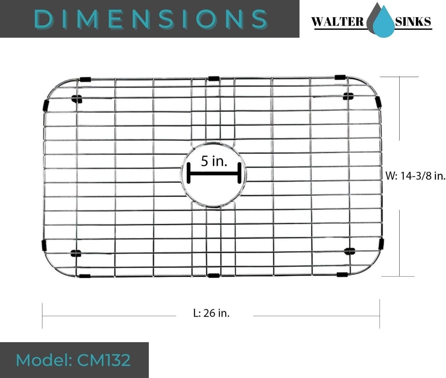 2 Pack Stainless Steel Sink Grid 14.125 x 12 in Rear Drain Hole