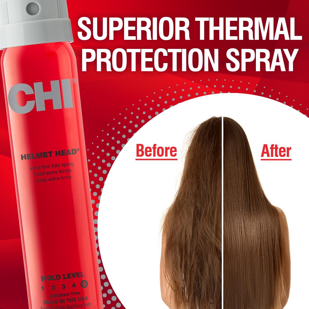 CHI Helmet Head Extra Firm Hairspray, Protects Against Humidity & Creates Voluminous Hairstyles, Sulfate & Paraben-Free, 2.6 Oz