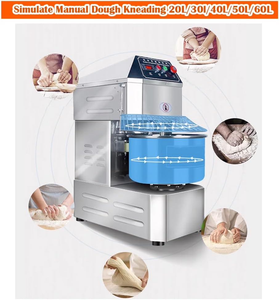 INTBUYING 30 QT Stand Dough Mixer 7.5 Gallon Double Action Spiral Stand Mixer with Double-Speed
