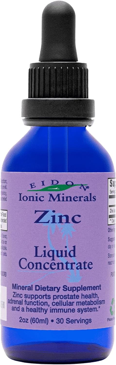 Eidon Ionic Minerals - Liquid Zinc Concentrate, Ionic Zinc Sulfate - 2 oz | Supplement Drops for Men, Women, & Kids, Support Immune System, Hair and Skin, Liver and Kidney Health