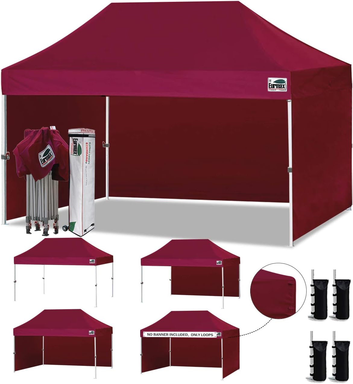 Eurmax USA 10x10 Pop Up Canopy Tent,Commercial Tent with Patented No-Tip Rolling Bag,4 Zippered Removable Walls,UV & Water Resistant Canopy Top,Heavy Duty Outdoor Gazebo,Instant Shelter(White)