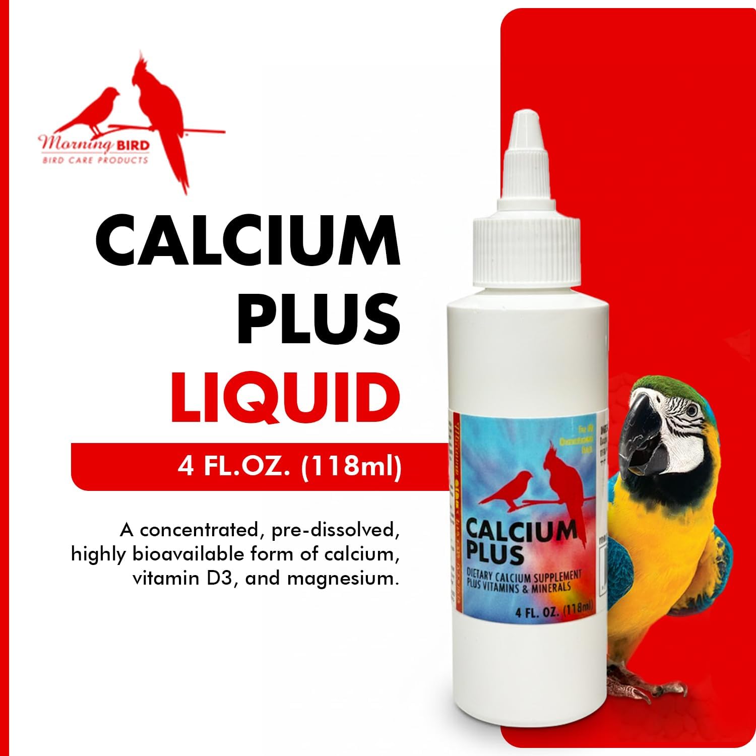 Calcium Plus Liquid for Birds – Calcium Supplement with Vitamins and Minerals for Strong Eggshells, Healthy Bones - Support Growth, Breeding, and Wellness for All Birds 4 Fl Oz | Calcium Supplement - Supports Healthy Growth, Bone Strength, Breeding, Brai…