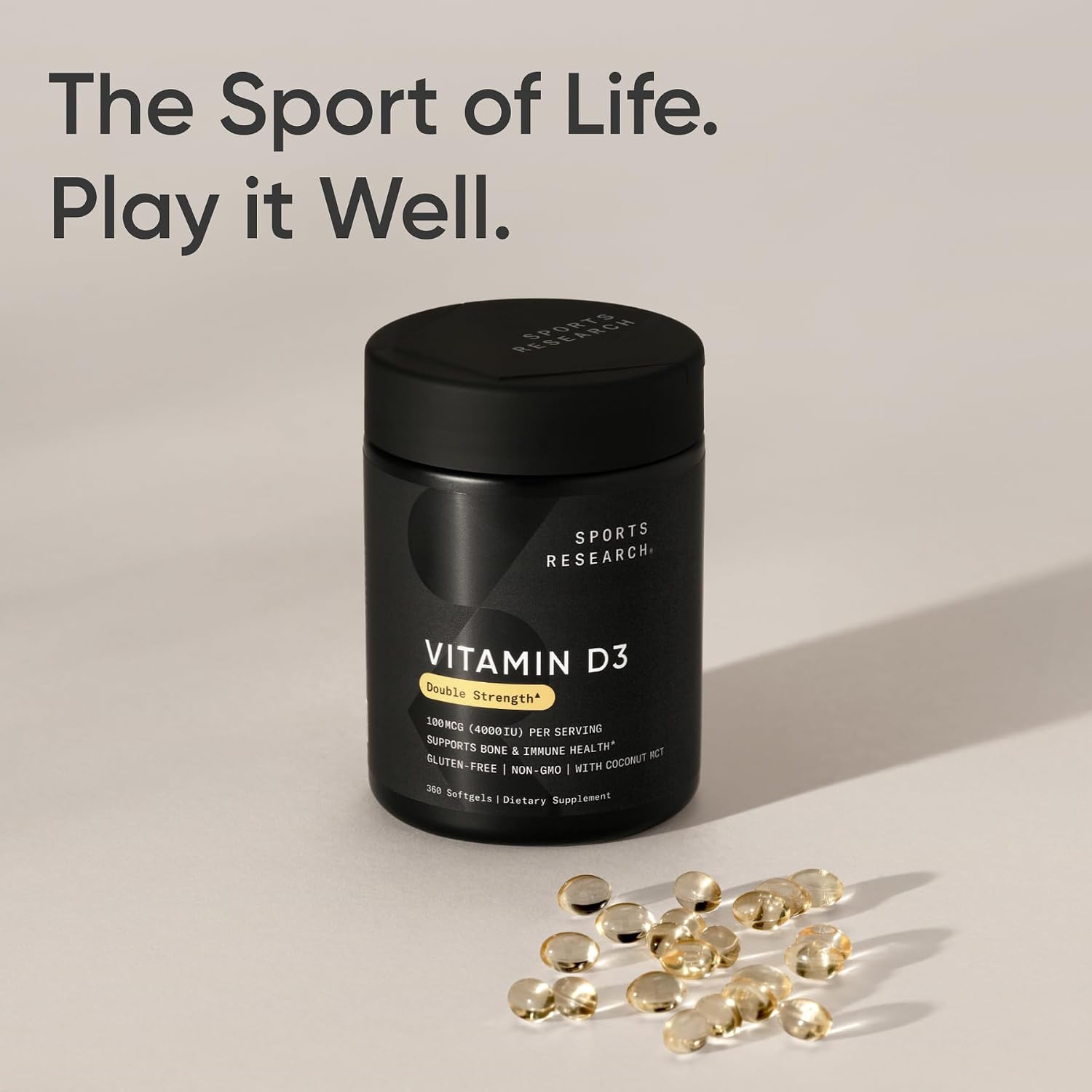 Sports Research® Vitamin D3 5000iu/125mcg with Coconut Oil, 360 Softgels | Extra Strength Vitamin D Supplement | Immune, Bone, Mood Support | Non-GMO, Soy Free - 360 Servings