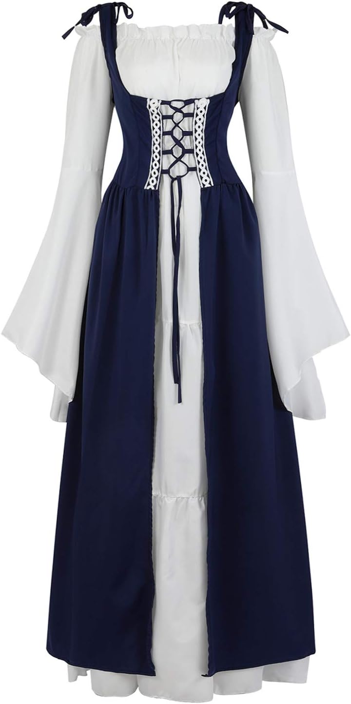 Kranchungel Renaissance Costume Women Dress: Flowy Long Sleeve Medieval Dress for Renaissance Faires & Medieval Festival