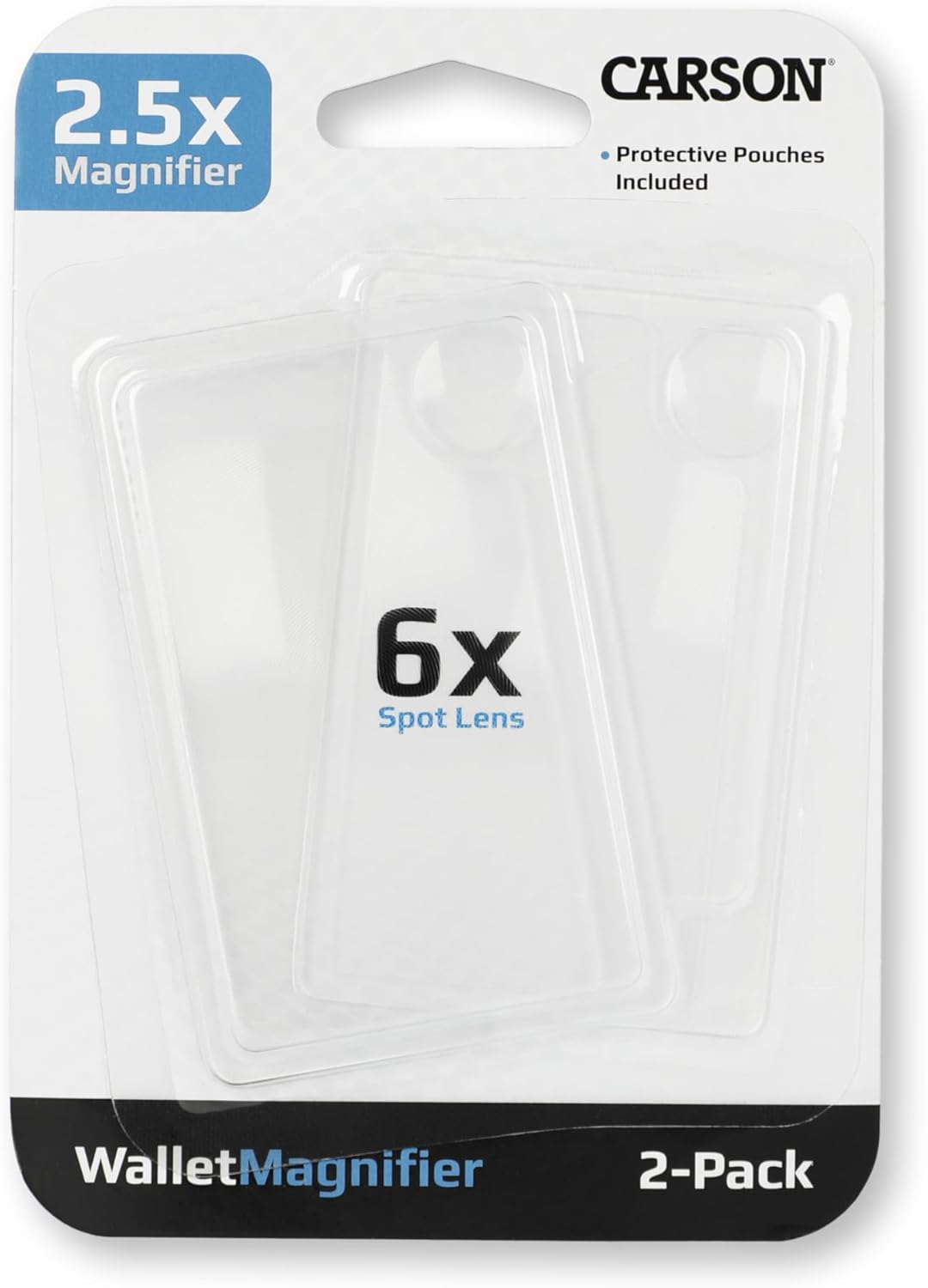 Carson 2.5x Power Credit Card Size Magnifiers (WM-01) with 6x Spot Lens, Twin Pack
