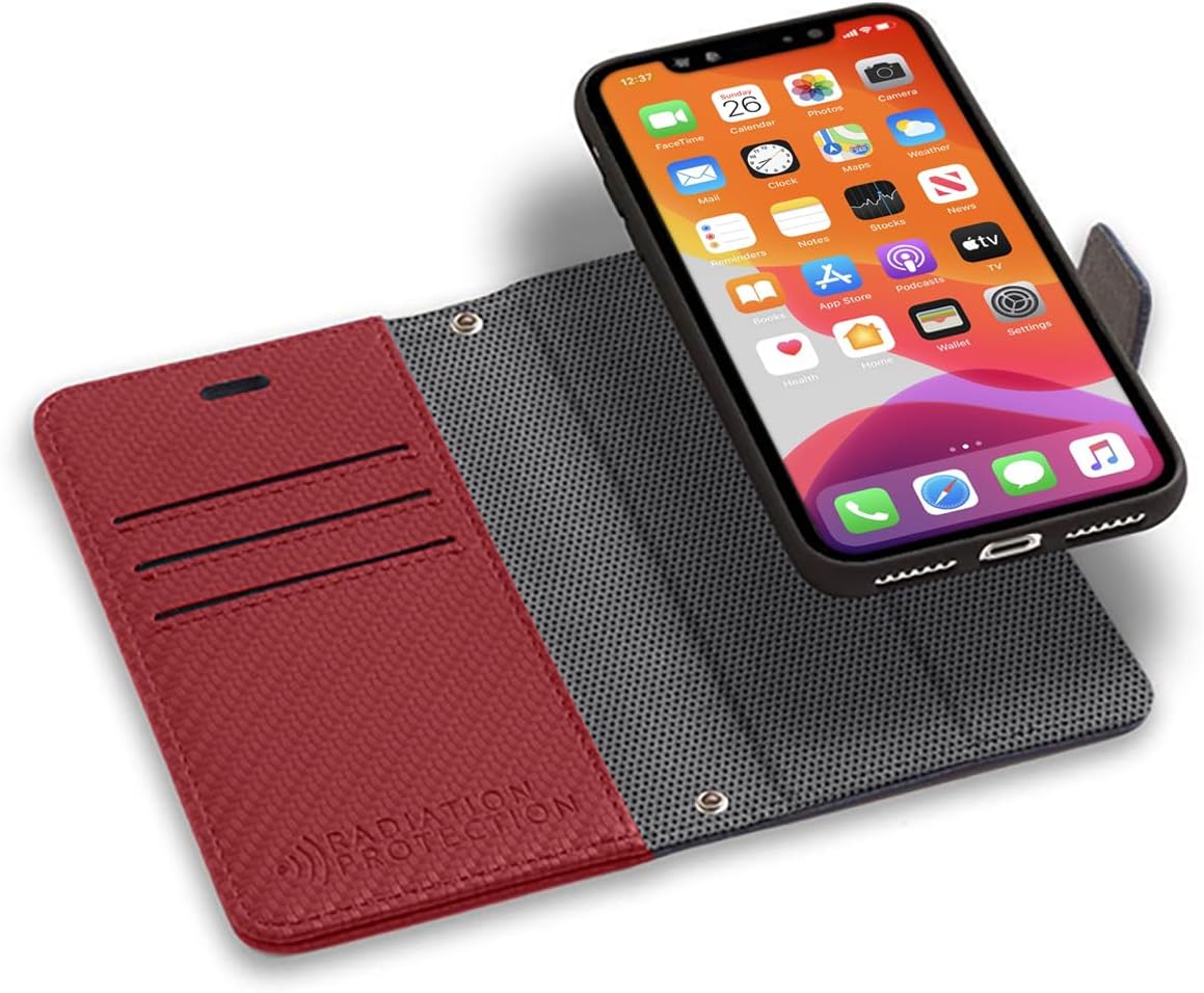 SafeSleeve EMF Blocking Wallet Case for iPhone 6/7/8, Black | EMF Blocker, Card Data Protection, Magnetic Closure, Leather Folio Protection for Daily Use