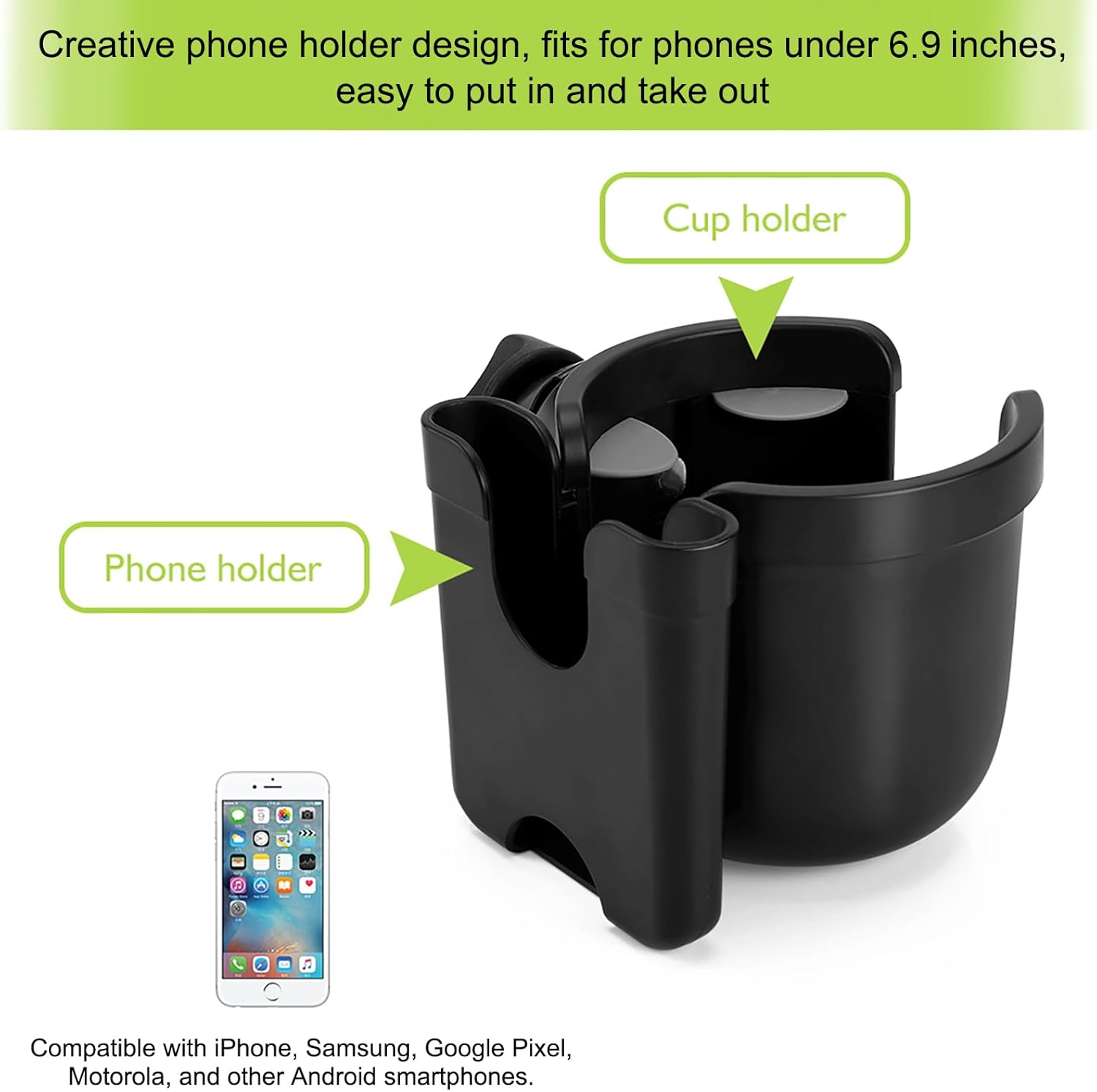 Accmor Stroller Cup Holder with Phone Holder, Bike Cup Holder, Universal Cup Holder for Uppababy Nuna Strollers, 2-in-1 Drinks Holder for Walker