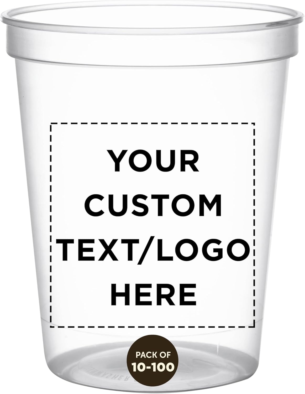 DISCOUNT PROMOS Custom Plastic Stadium Cups 16 oz. Set of 10/50/100, Personalized Bulk Pack - Perfect for Birthdays, Weddings, Picnic, Beach