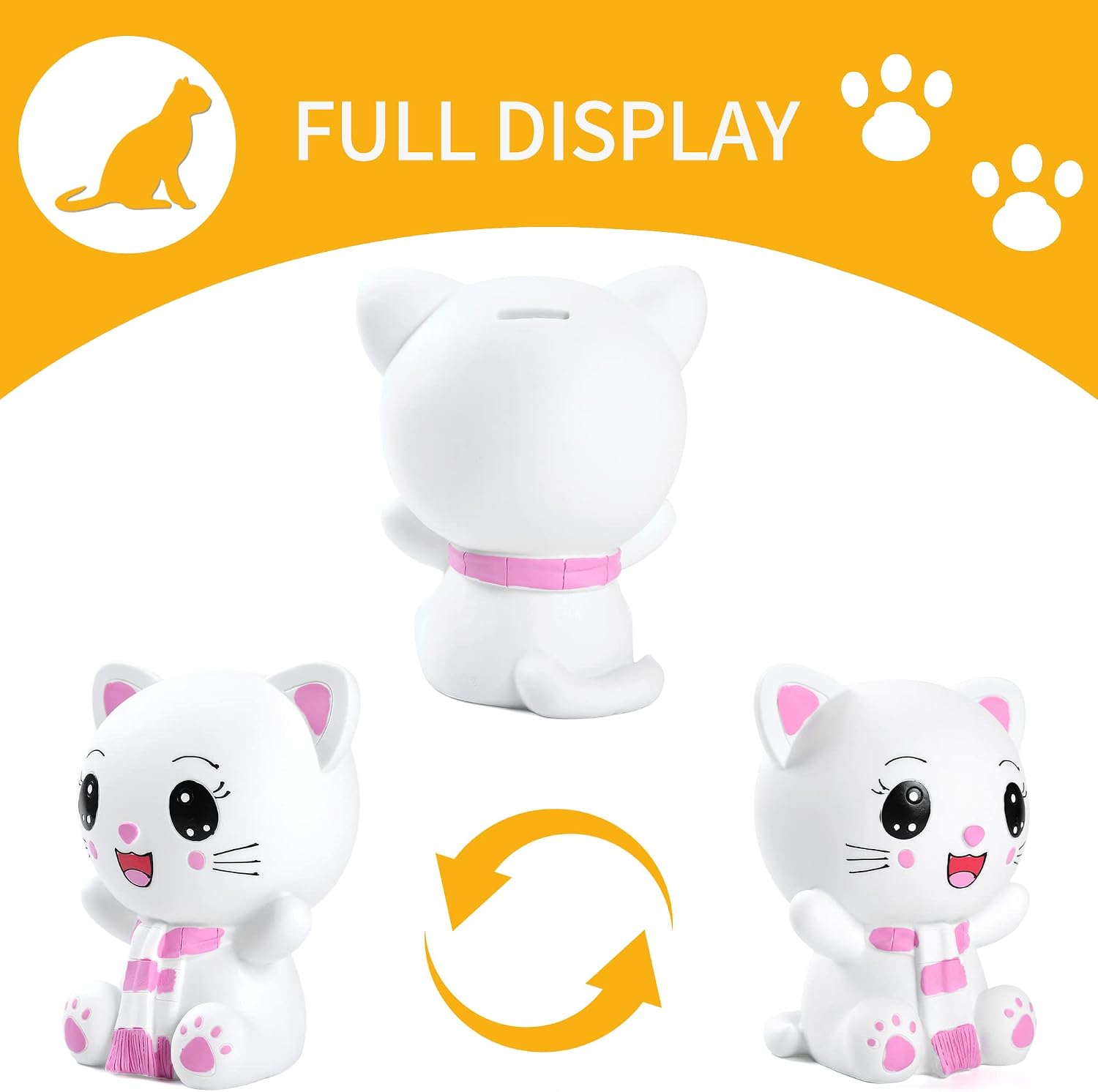 H&W Kitten Money Bank (Pink), Shatterproof Cat Piggy Bank, First Coin Bank