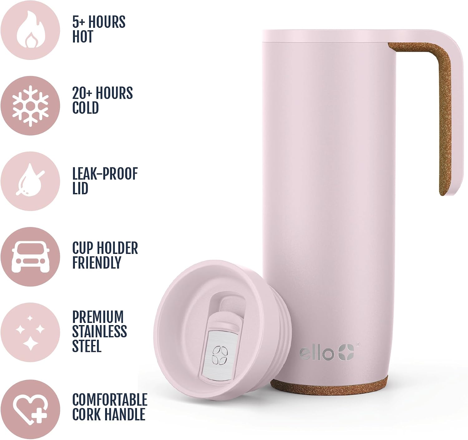 Ello Magnet 18oz Insulated Stainless Steel Travel Mug with Handle, Poseidon
