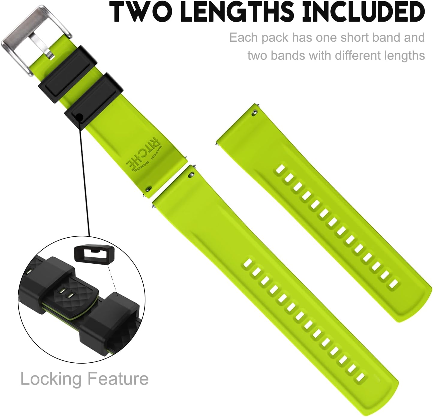 Ritche Christmas Gift Silicone Watch Bands 18mm 20mm 22mm 24mm Quick Release Rubber Watch Bands for Men, White Elephant Gifts