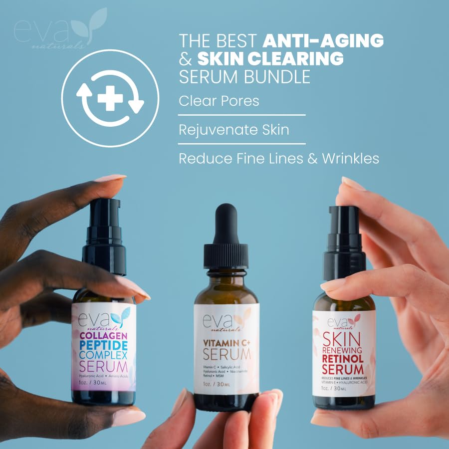 Eva Naturals Vitamin C Serum, Retinol, Niacinamide & Salicylic Acid, 1 oz | Hyaluronic acid, dark spots, brightening, dark spot remover & corrector, anti-aging
