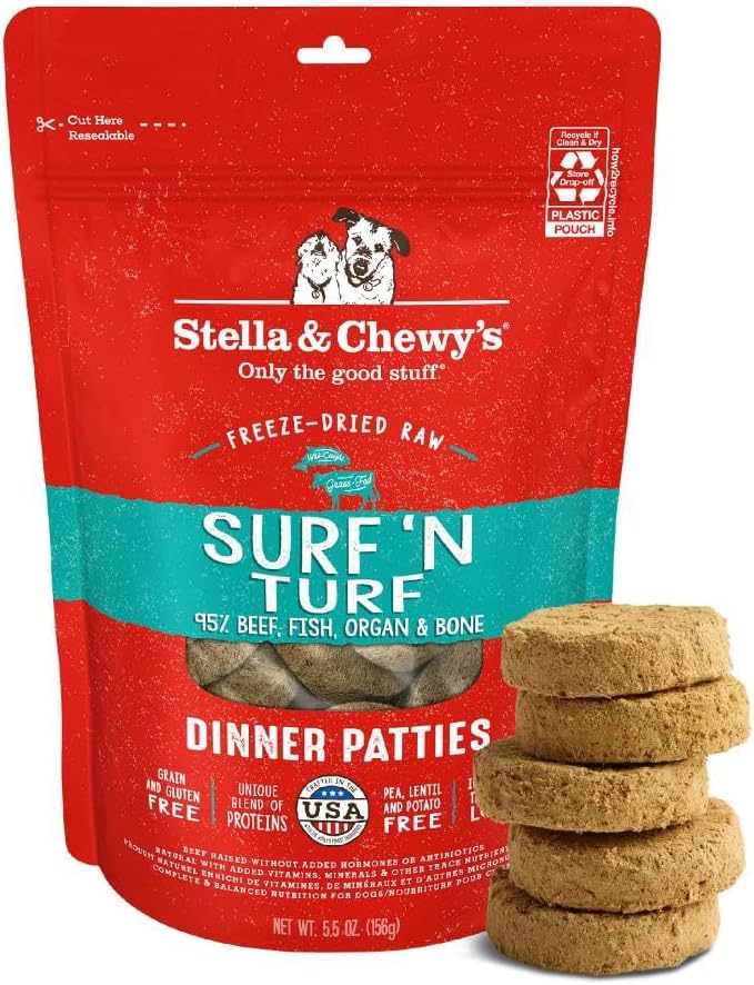 Stella & Chewy’s Freeze Dried Raw Dinner Patties – Grain Free Dog Food, Protein Rich Stella’s Super Beef Recipe – 5.5 oz