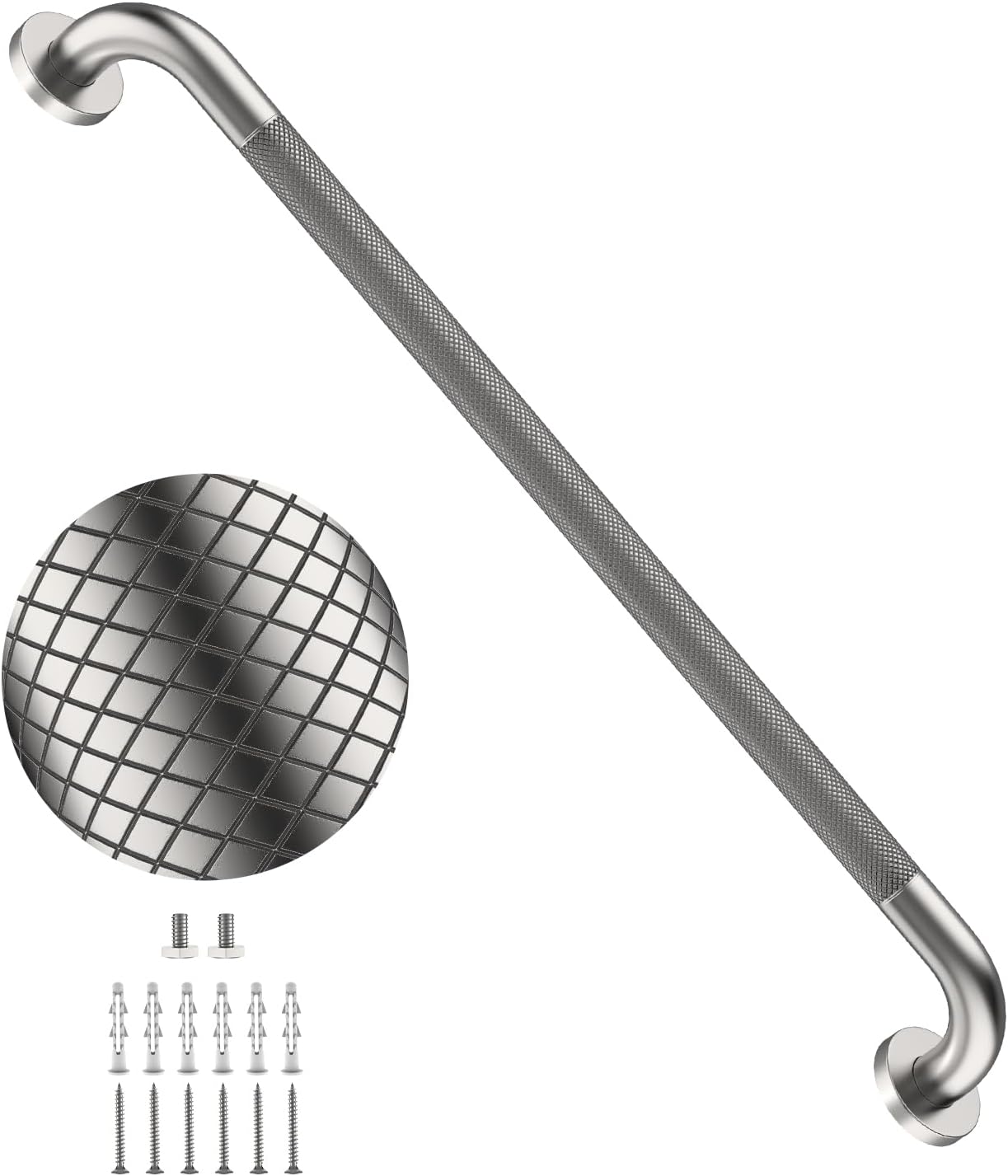 40 Inch Brushed Nickel Shower Grab Bar Anti-Slip Knurled Grip,Safety Handle | YuanDe 1.25" Diameter Stainless Steel Bathroom Grab Bars, Handicap Injury Elderly Senior Assist Support Shower Handle-2Packs
