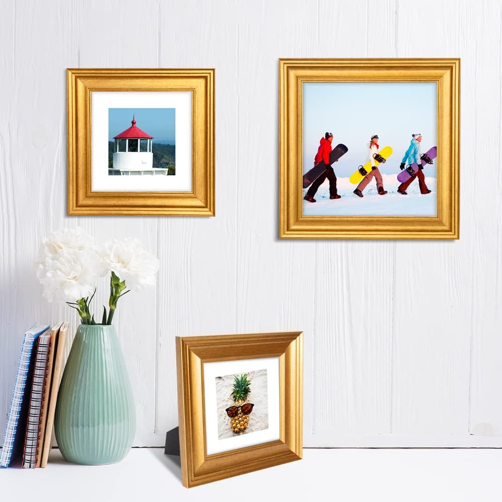 LaVie Home 8x8 Picture Frames (1 Pack, Gold) Square Photo Frame Set with High Definition Glass for Wall Mount & Table Top Display
