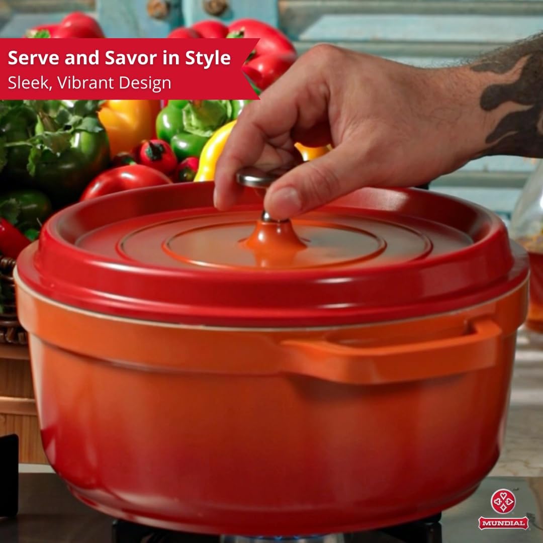 Hercules by Mundial, Cast-Aluminum Dutch Oven Pot with Lid & Handles, All Stove types, Oven-Safe Casserole Cookware with Nonstick Enamel, Orange 26L