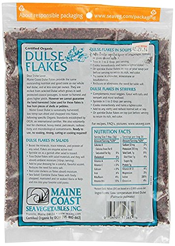 Dulse Flakes - Certified Organic- Sea Vegetables, washed, Pure Vegan- Maine Coast 4oz. (Pack OF 2)
