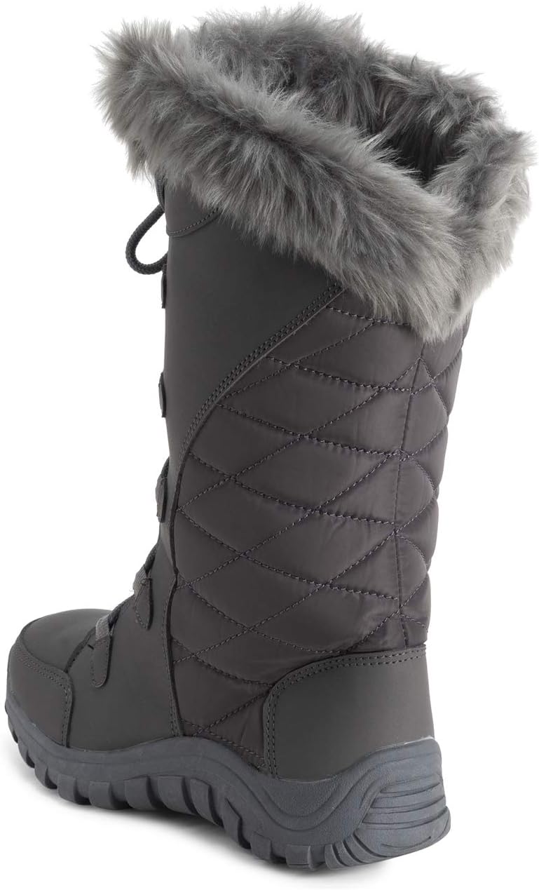 POLAR Womens Quilted Faux Fur Cuff Winter Duck Rubber Sole Durable Snow Rain Outdoor Boots