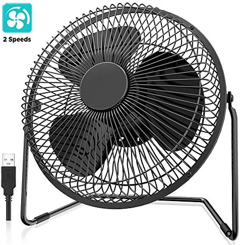 EasyAcc 9 Inch USB Desk Fan Ultra-quiet USB Powered 360° Rotation Desktop Fan with Metal Frame, Portable Personal Cooling Fan with 2 Speed for Home Office (USB POWERED ONLY)