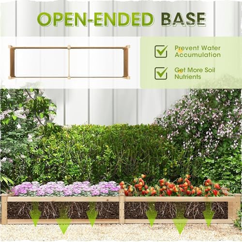 Crownland Outdoor Gardens 8 ft Raised Garden Bed Wooden Patio Raised Beds Backyard Elevated Planter Box Grow Vegetables Fruits Herb Yard Fast Easy