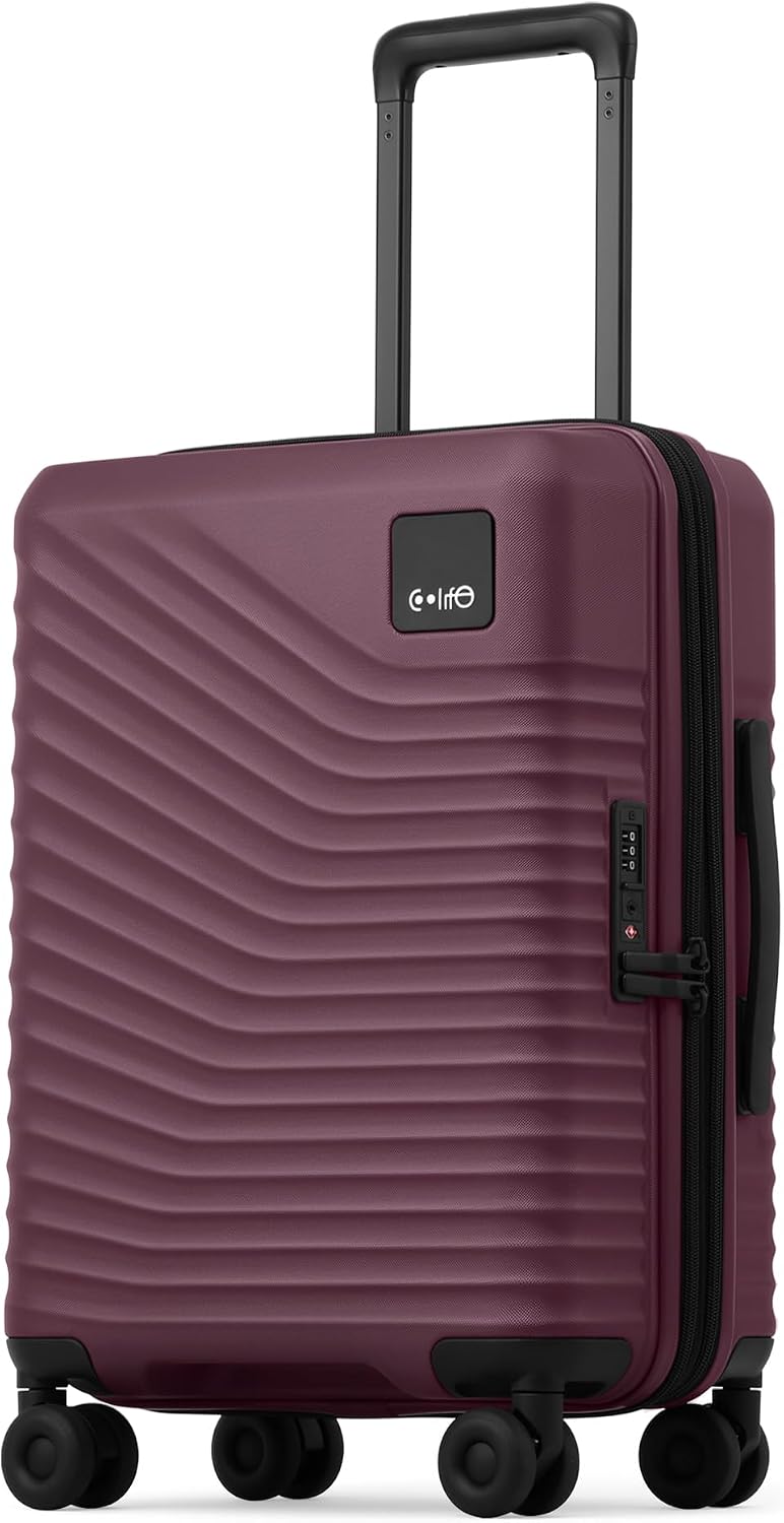 Coolife Luggage Carry-On, Lightweight PC Hardside Suitcase, 20-Inch, Black | Expandable Carry-On, Dual Spinner Wheels, TSA-Approved Lock, Upgraded PC Hardshell, Durable Travel Suitcase
