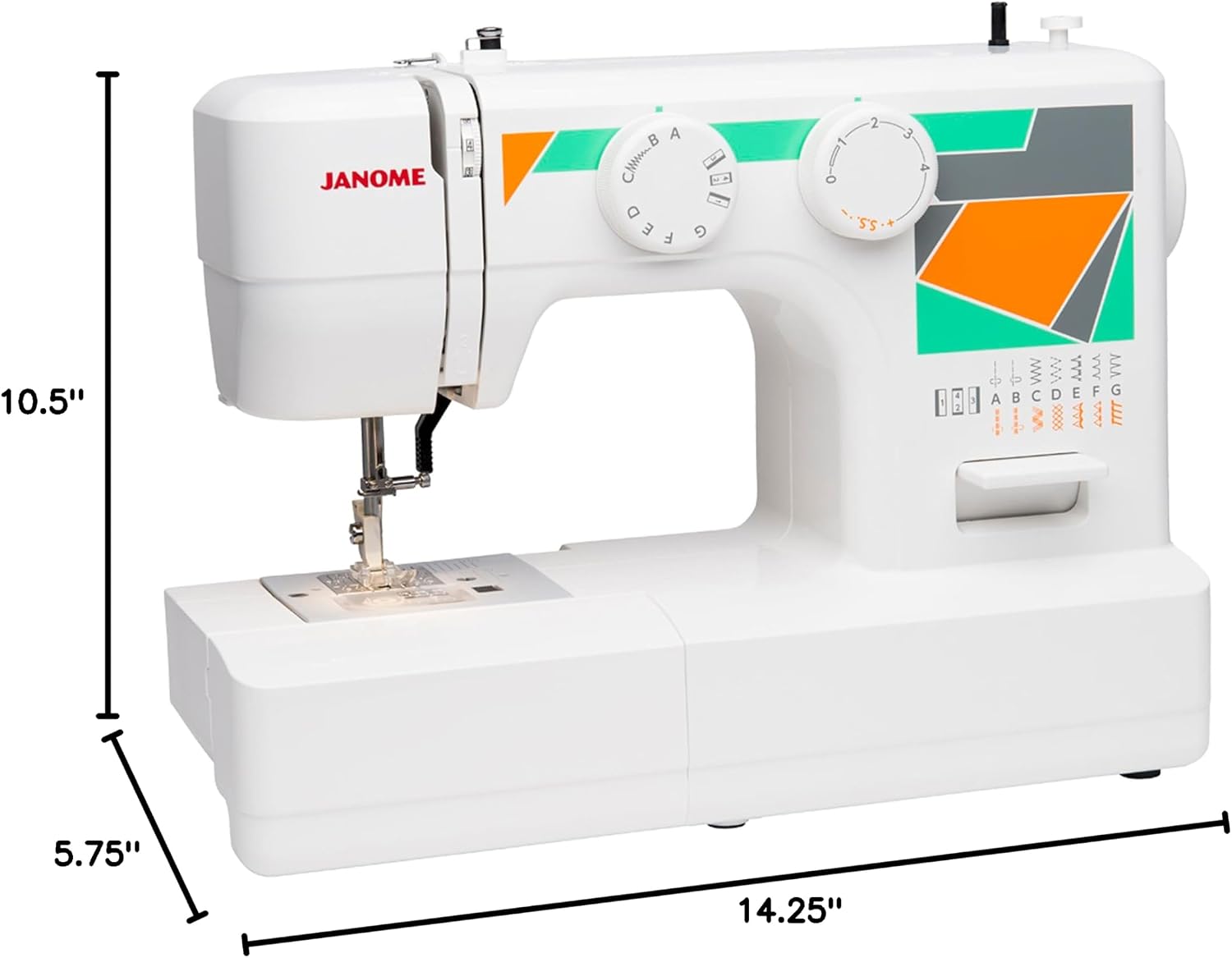 Janome MOD-19 Easy-to-Use Sewing Machine with 19 Stitches, Automatic Needle Threader and 5-Piece Feed Dogs,white