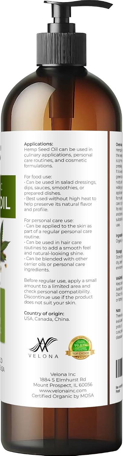velona USDA Organic Pumpkin Seed Oil - 8 fl oz, Cold Pressed, with Pump