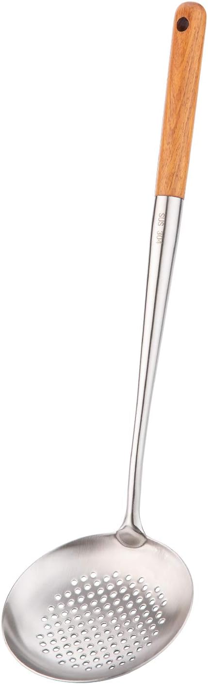 FJNATINH Wok Spatula and Ladle,Skimmer Ladle Tool Set, 17inches Spatula for Wok, 304 Stainless Steel Cooking Utensils