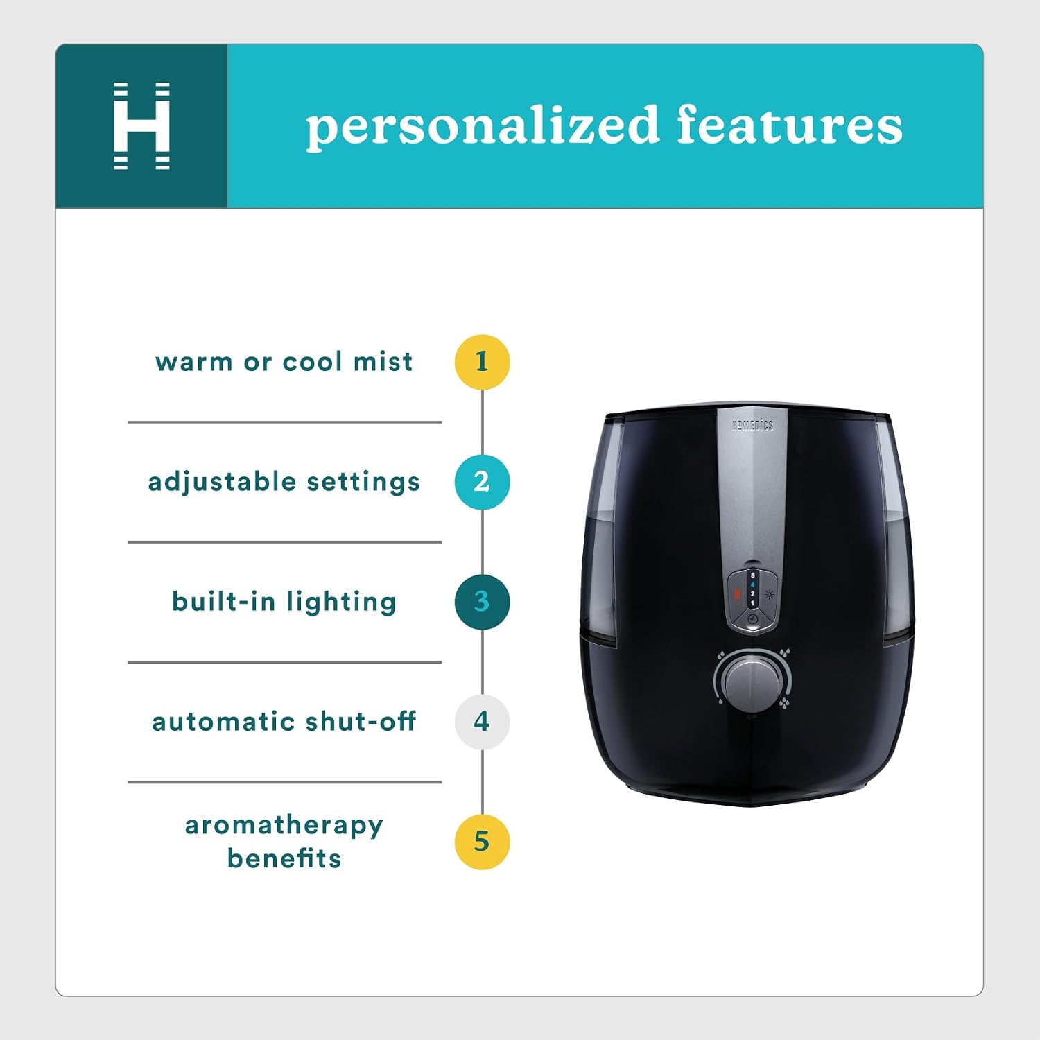 Homedics TotalComfort Plus Humidifier – Large Air Humidifiers for Bedroom, Plants – Top-Fill 5.3L Water Tank with Cool and Warm Mist