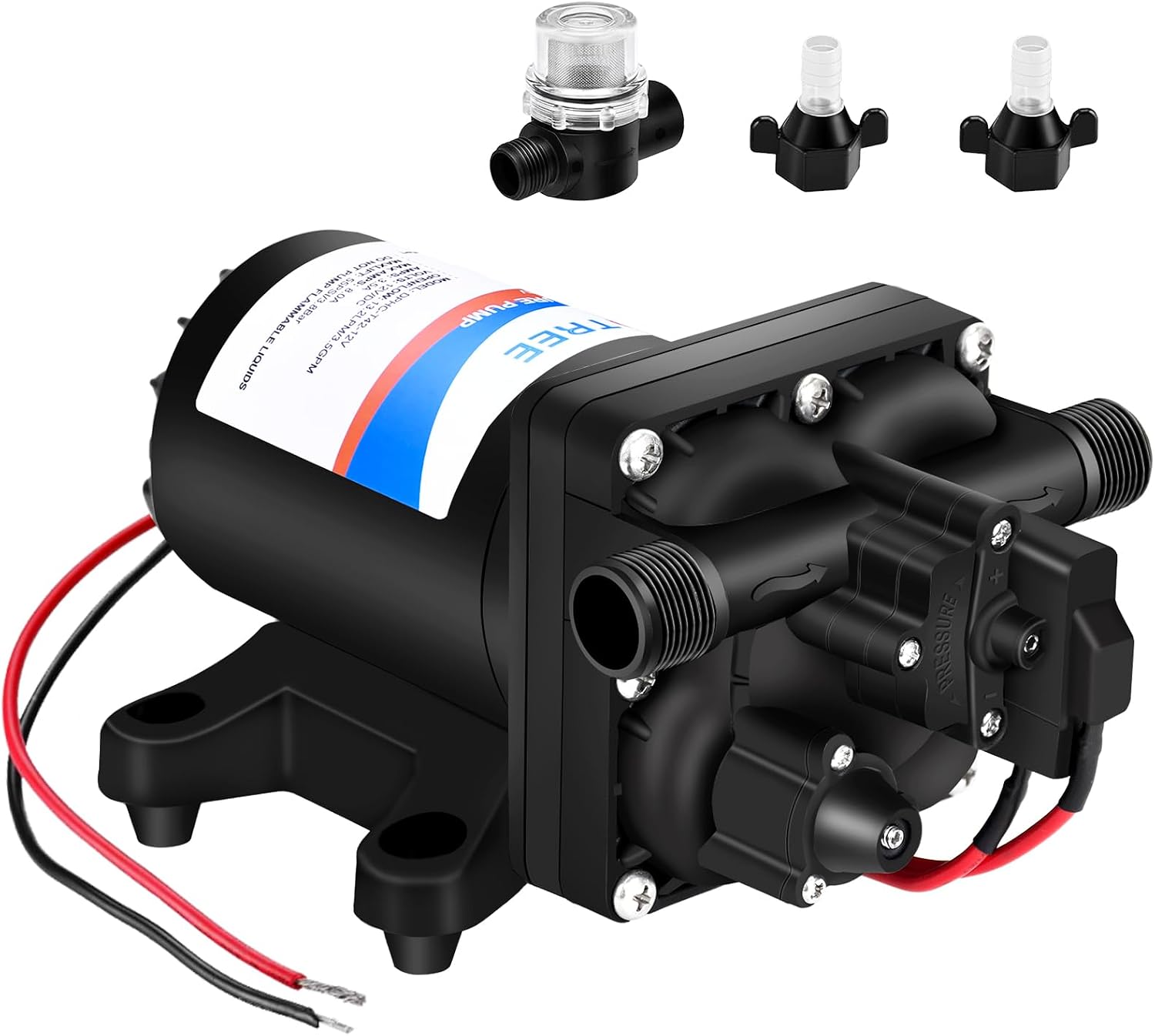 YOUNGTREE 55-Series 110V AC Fresh Water Diaphragm Pump 7GPM 70PSI 110volt 5-Chamber Water Pressure Washdown Pump On Demand with Pressure Switch for Irrigating, Home, Sprinkler, RV, Marine