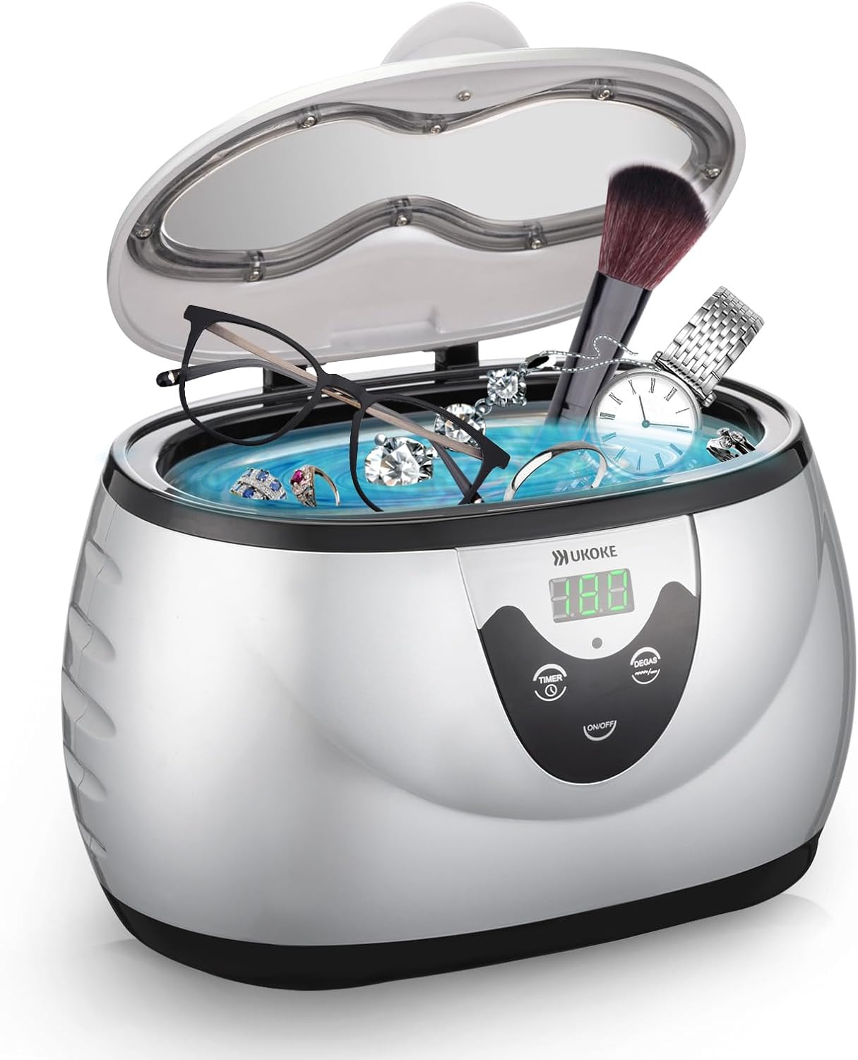 Ukoke UUC06S Ultrasonic Cleaner, Professional Jewelry Cleaner for Eyeglasses, Rings and Watches, 42kHz Portable Sonic Cleaner with 600ml Capacity Stainless Steel Tank