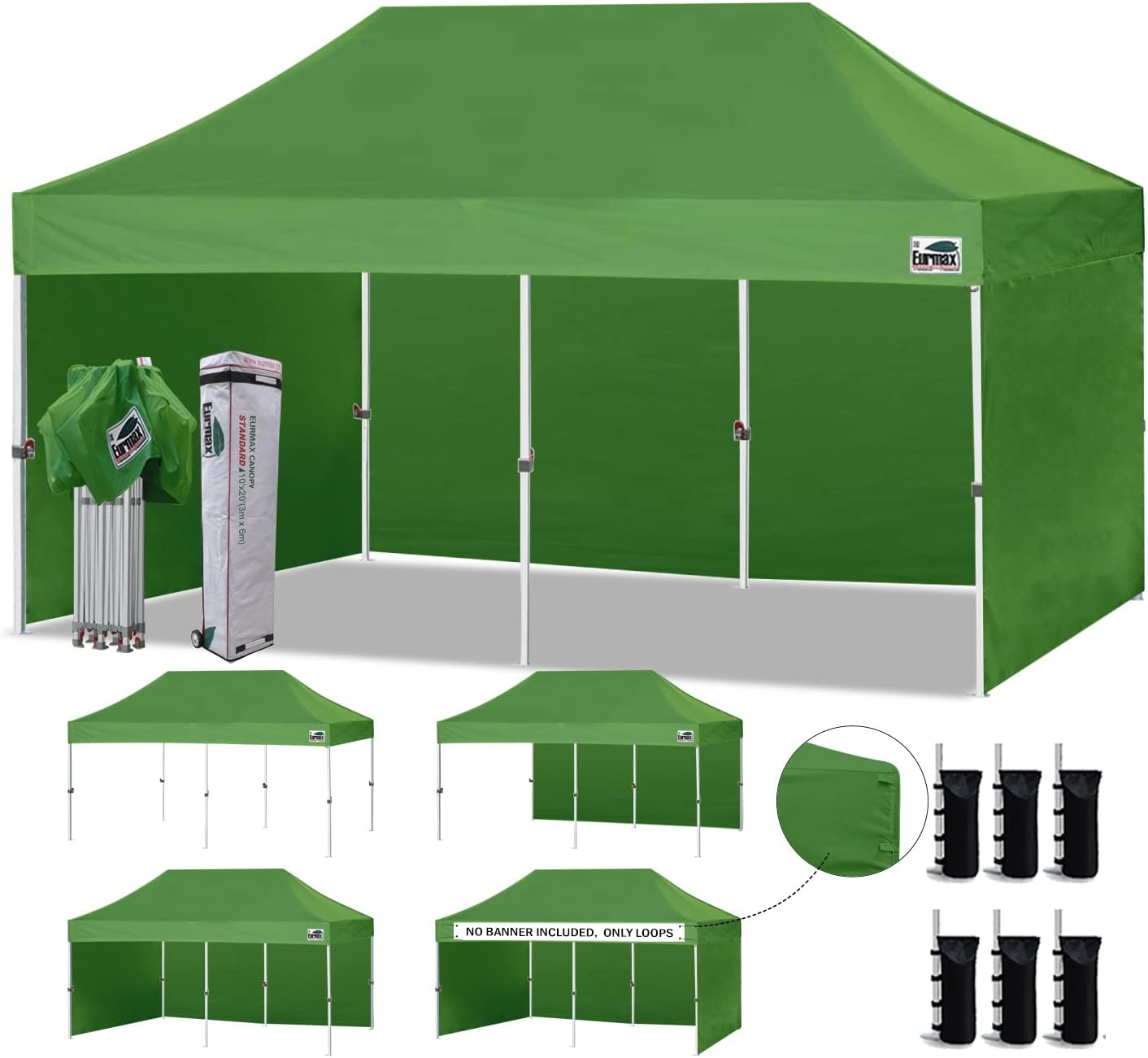 Eurmax USA 10x10 Pop Up Canopy Tent,Commercial Tent with Patented No-Tip Rolling Bag,4 Zippered Removable Walls,UV & Water Resistant Canopy Top,Heavy Duty Outdoor Gazebo,Instant Shelter(White)