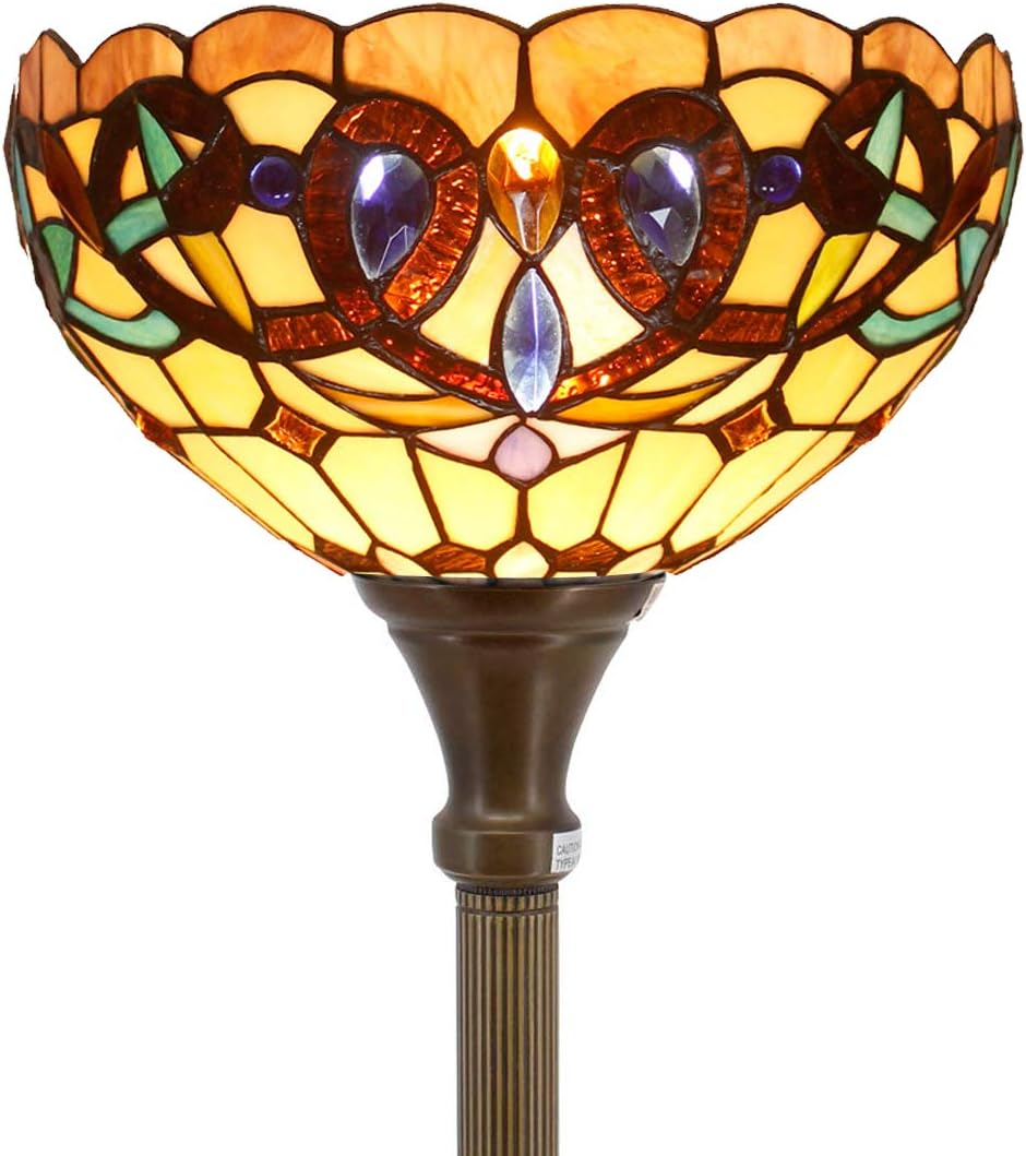 WERFACTORY Tiffany Floor Lamp Stained Glass Torchiere Standing Corner Light