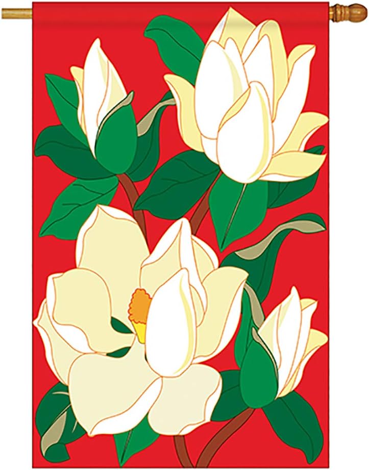 Two Group H104041-P2 Magnolia Spring Floral Applique Decorative Vertical 28" x 40" Double Sided House Flag