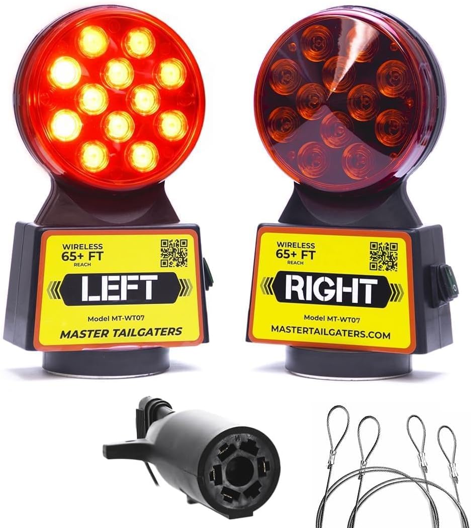 Master Tailgaters Wireless Trailer Tow Lights | Multi Functional Signal Lights | Sturdy Magnetic Mount | 65 Feet Range | 4 Pin Flat Connection