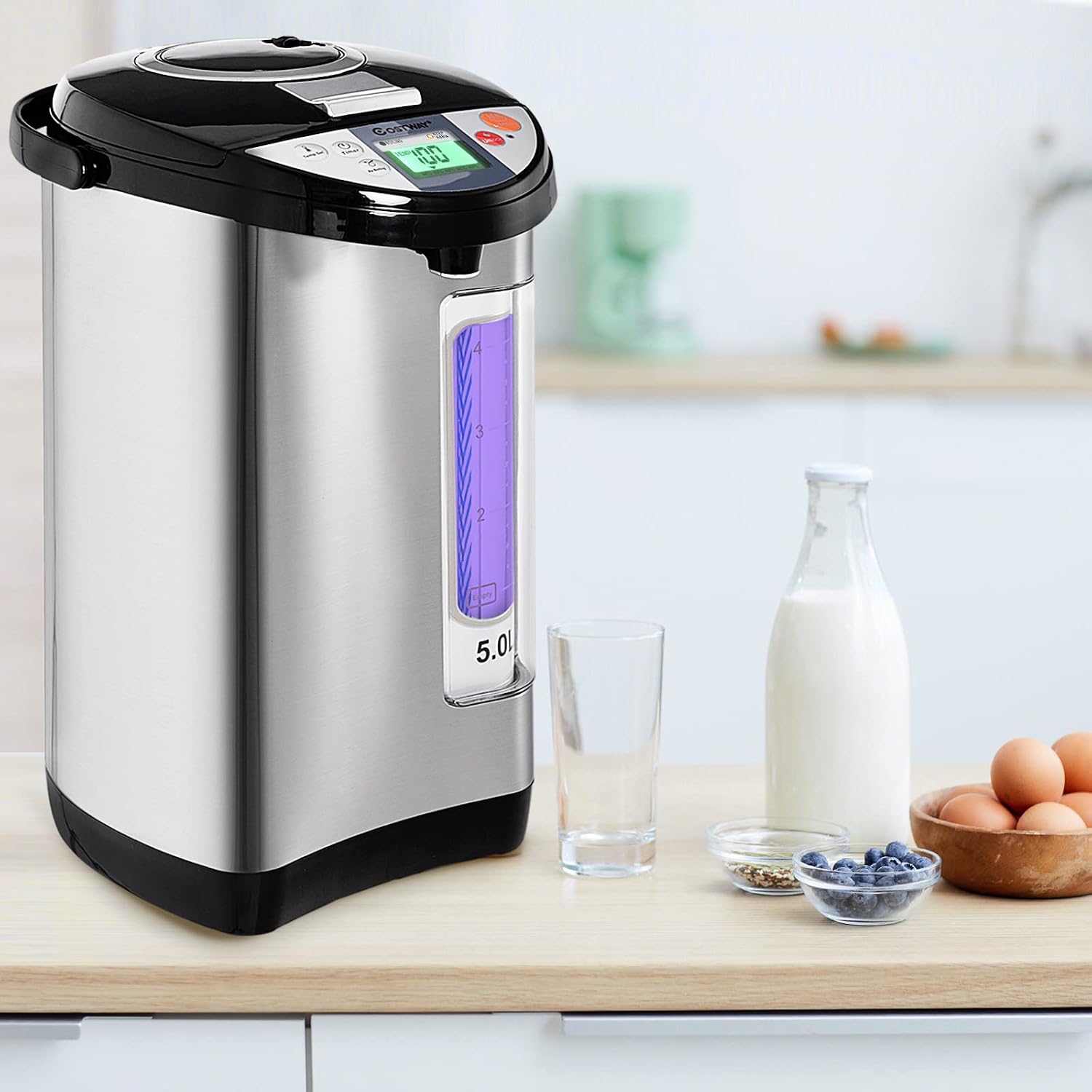 COSTWAY Instant Electric Hot Water Boiler and Warmer | 5-Liter LCD Water Pot with 5 Stage Temperature Settings, Safety Lock to Prevent Spillage