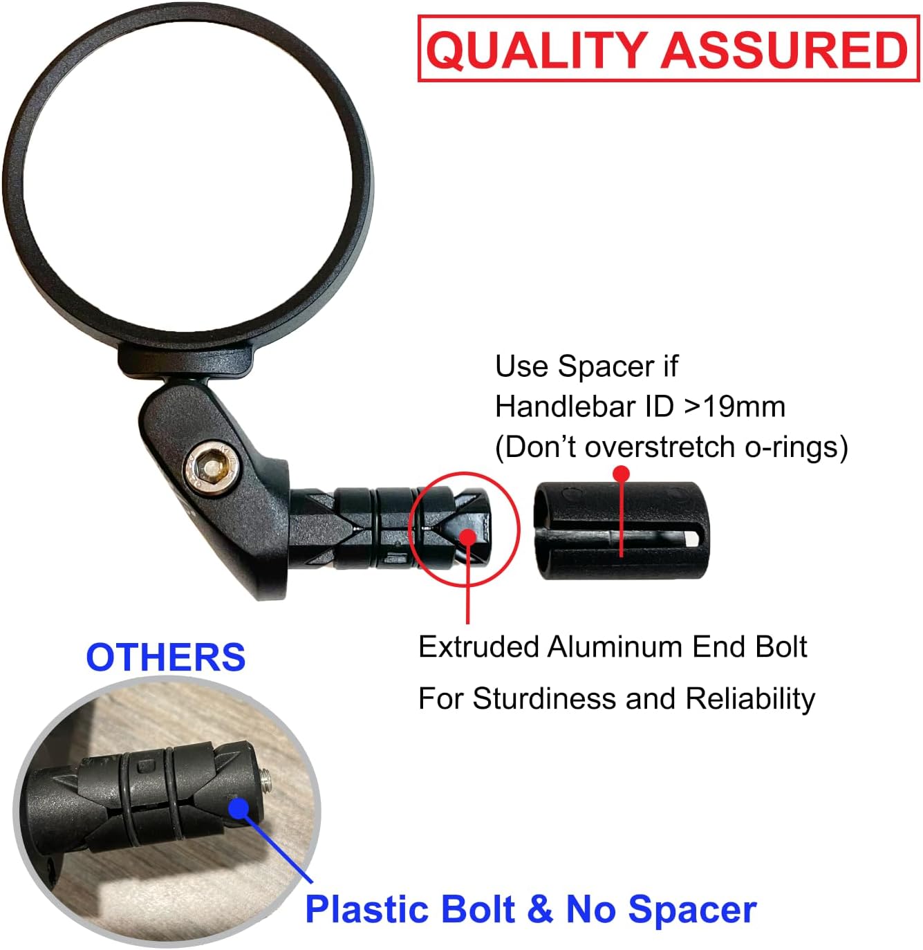 Hafny Bike Mirror, Bike Bar End Mirror, Unbreakable Stainless Steel Lens, Safe Adjustable Rearview Mirror, Cycle, E-bike, HF-MR083/HF-M851-FR03 (Black 62mm Dia)