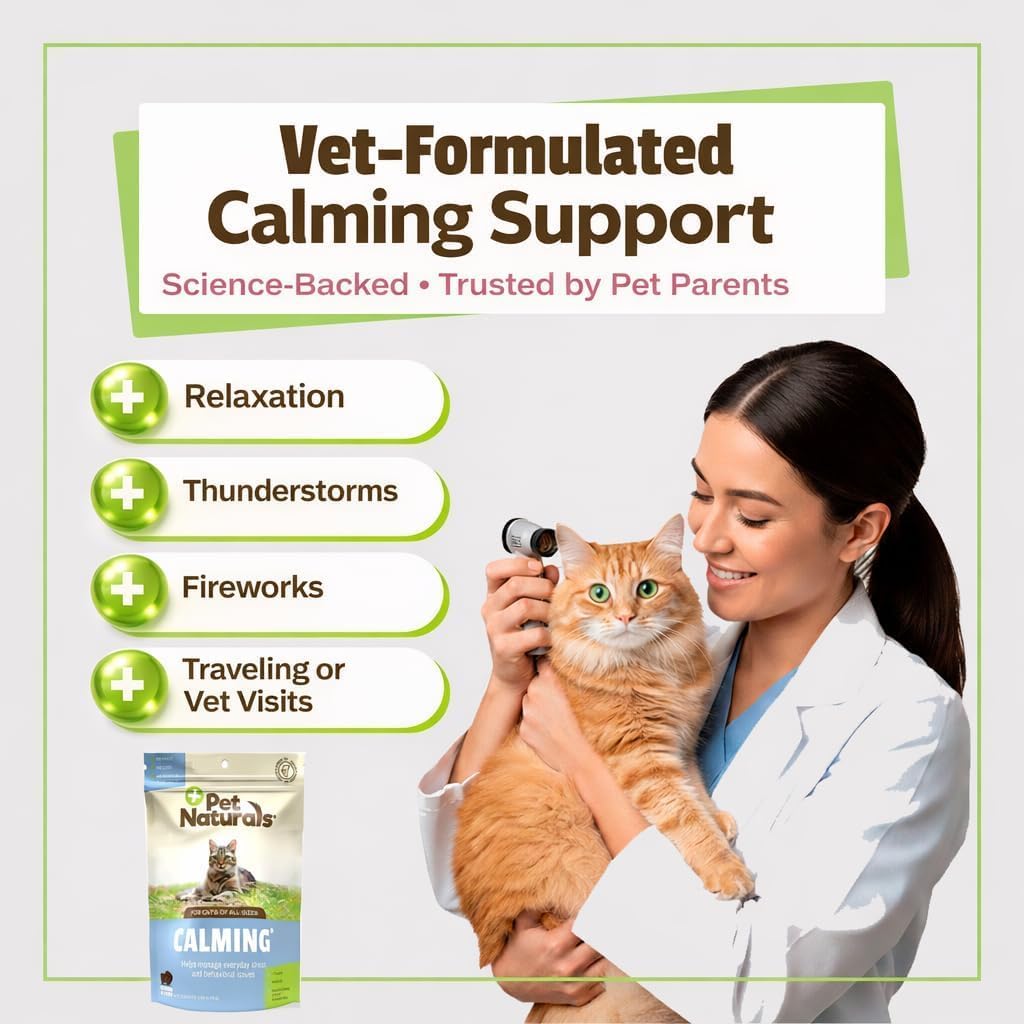 Pet Naturals Calming Chews for Cats, Anxiety Relief with Gentle Ingredients for Thunder, Fireworks, Travel, Grooming, Calming Pet Treats, Chicken Flavor, 30 Count