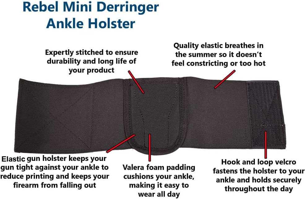 Rebel Mini Derringer Ankle Holster - Derringer Concealed Carry Ankle Holster - Compatible with Most NAA .22, .25, .32 North American Arms' Derringers