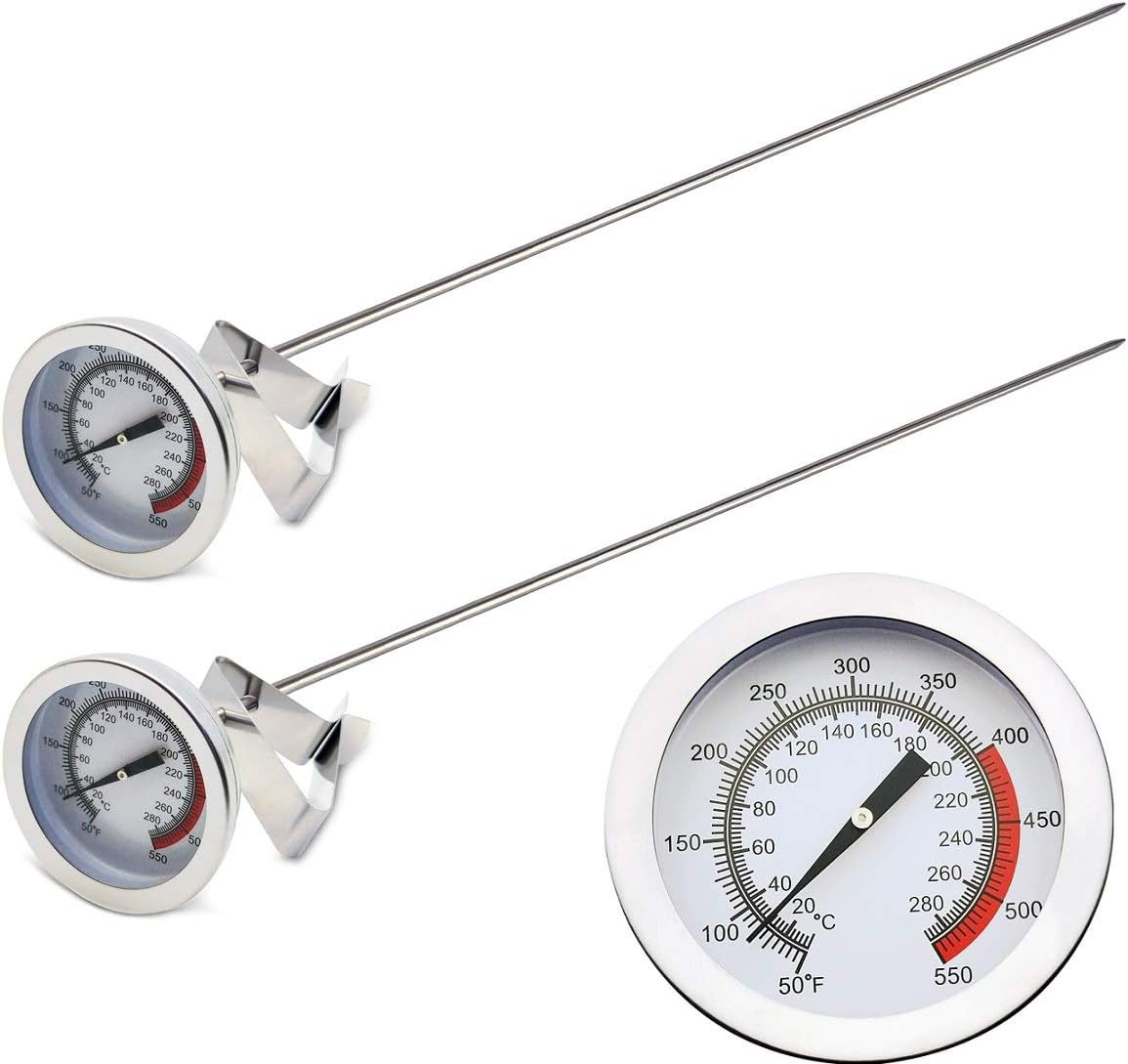 Efeng 15“ turkey fryer thermometer with pot clip (2 Pack), 2" dial candy thermometer with stainless steel clip, oil thermometerr for frying