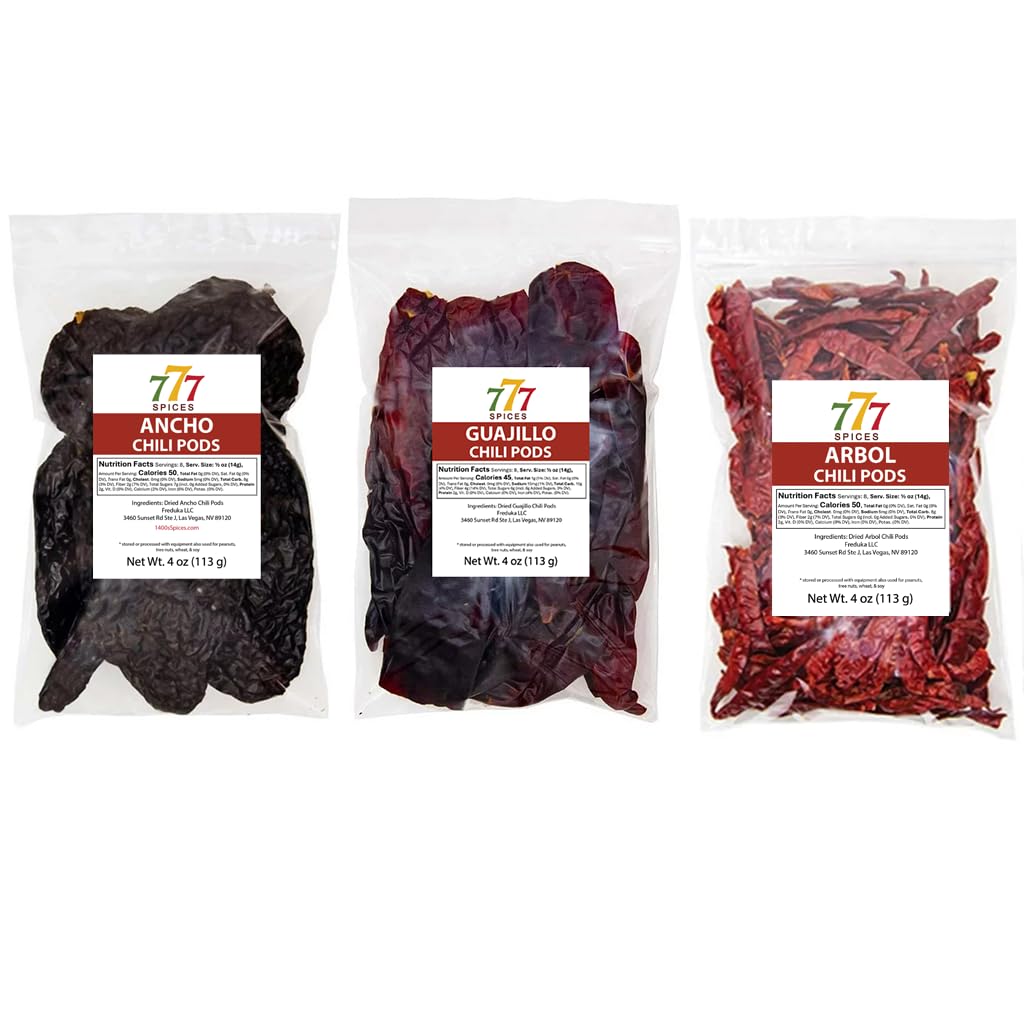 3 Pack Dried Chile Peppers Guajillo Ancho Arbol