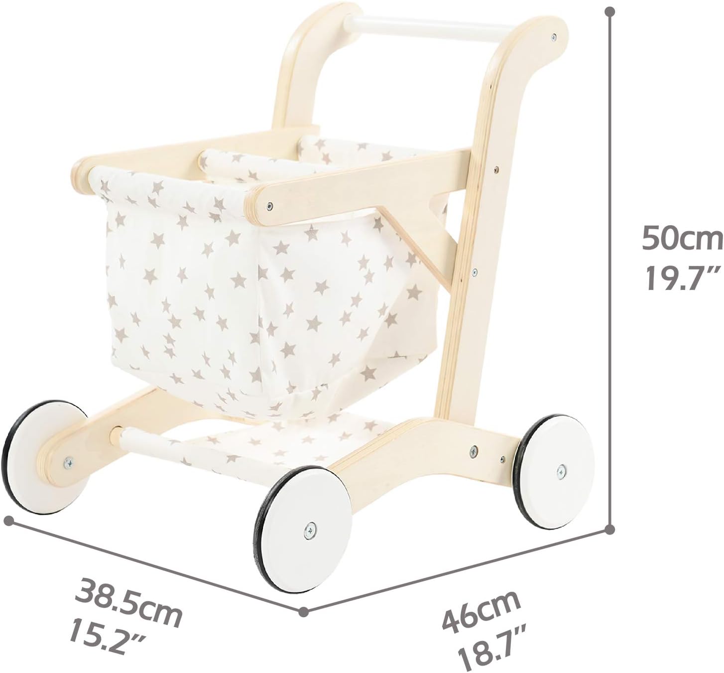 labebe Baby Push Walker, Wooden Shopping Cart with Doll Seat for Toddlers