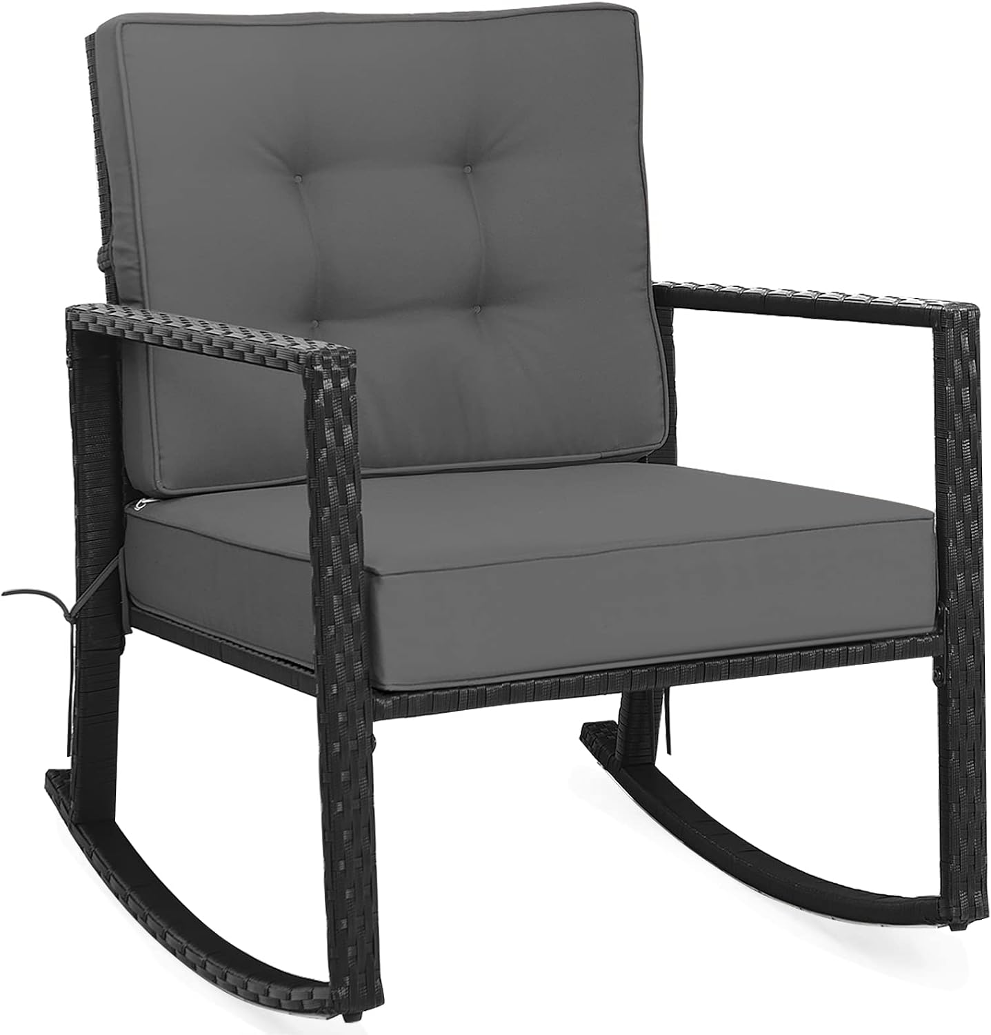Tangkula Wicker Rocking Chair, Outdoor Glider Rattan Rocker Chair with Heavy-Duty Steel Frame