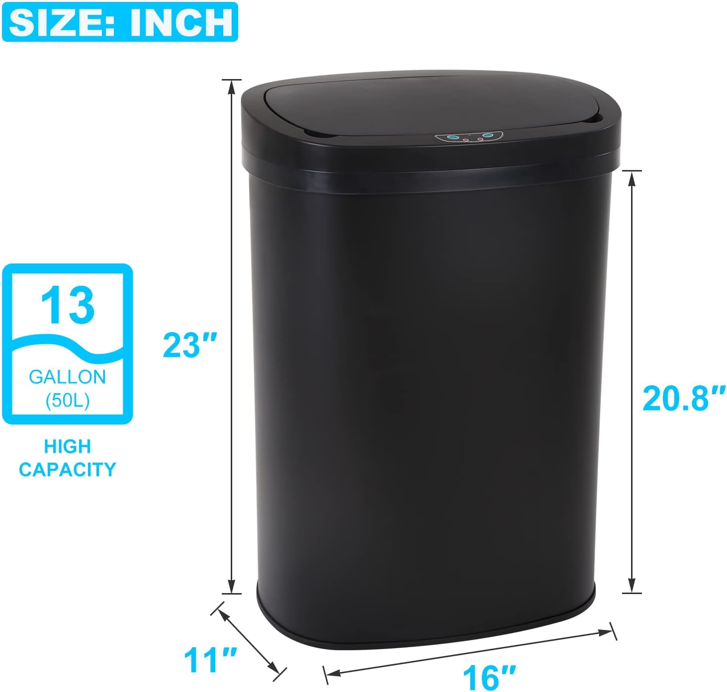 Kitchen Trash Can | Stainless Steel 13 Gallon Trash Can | 50L Touch Free Garbage Can with Lid | Electronic Sensor High Capacity Trash Bin for