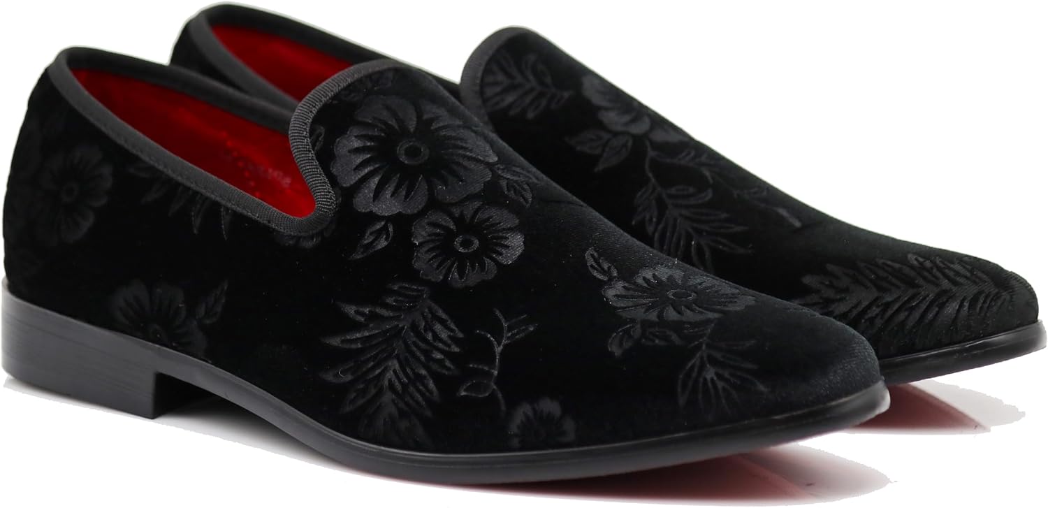 SPK35 Men's Vintage Velvet Flower Designer Dress Loafers Slip On Shoes Classic Tuxedo Dress Shoes