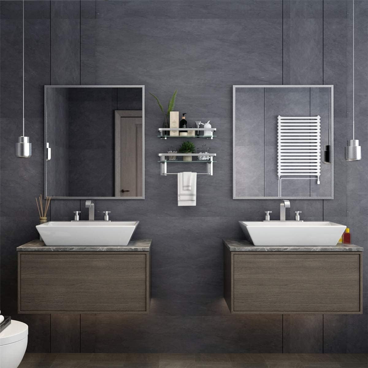 VOLPONE Bathroom Wall Shelf 15.7in Bathroom Glass Shelves Wall Mount Glass Shelf Rustproof Bathroom Wall Organizer 3 Tier (Sliver)