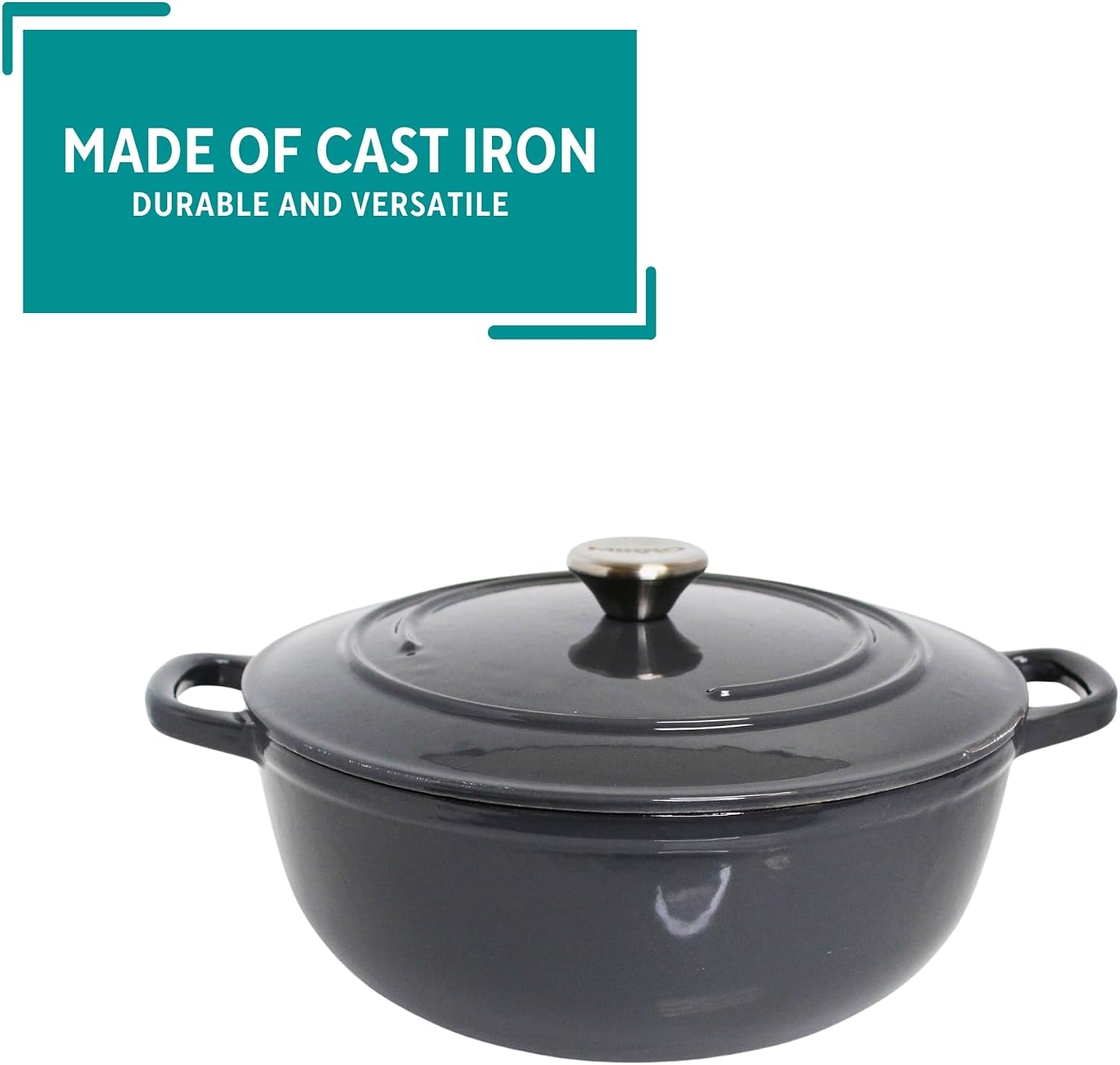 MIRRO 4.8qt Cast Iron Enamel Dutch Oven, Gray